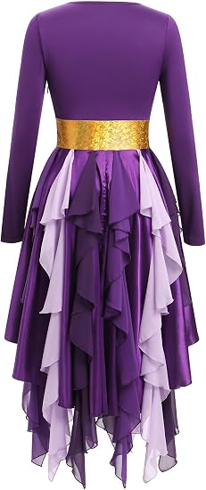Metallic Praise Dance Dress for Women Asymmetrical Ruffle Overlay Liturgical Lyrical Worship Costume
