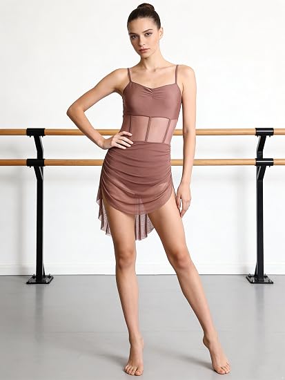 Lyrical Dance Costume for Women, Camisole Dress | Cami Strap, Mesh Flattering Waist Design, Soft Flowy Tulle Skirt, For Modern Lyrical, Studio to Stage