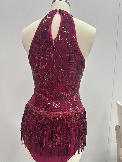 Women Halter Rhinestone Fringe Latin Dance Flapper Dress