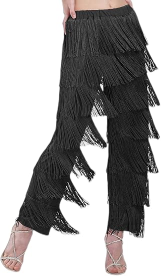 Women's 7 Tier Tassel Latin Dance Pant 4.6 Star Fringe Pants