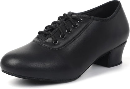 Latin Dance Shoes for Women,Leather Lace-up Salsa Heels for Teaching Practice