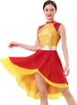 Metallic Color Block Praise Dance Overlay Dress for Women Asymmetrical Ruffle Worship Tunic Liturgical Dancewear