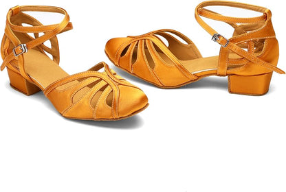 Ballroom Closed Toe Dance Shoes, Comfortable Low 1.5-Inch Cuban Heel, Latin Salsa Swing Waltz Practice Dance Heels