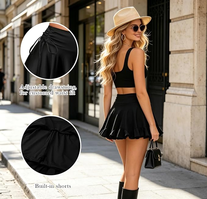 Women's Latin Dance Skirt Practice Dress Ruffle Pleated Mini Shorts Skirt Ballroom Salsa Tango