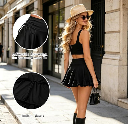 Women's Latin Dance Skirt Practice Dress Ruffle Pleated Mini Shorts Skirt Ballroom Salsa Tango