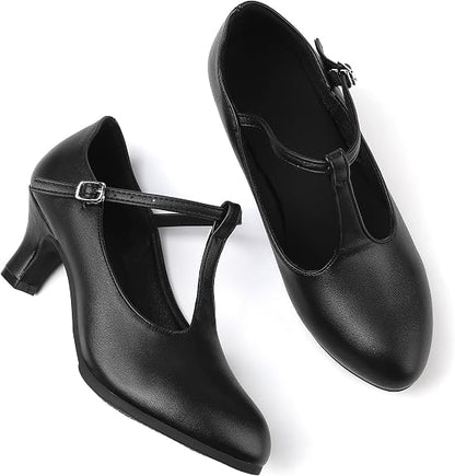 2'' Women's Character Shoes T-Strap Ballroom Dance Heels