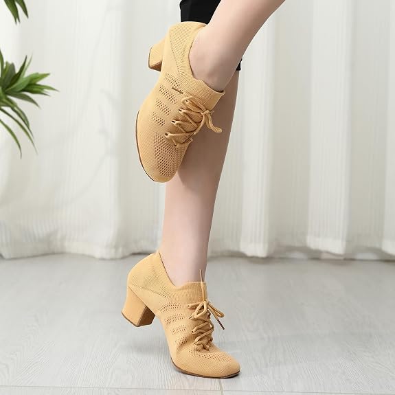 Women's Knit Latin Dance Shoes 2 Inch Block Heel