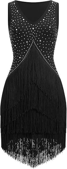 Women Latin Dance Dress Sleeveless V Neck Rhinestone Top Midi Fringe Skirt Jazz Ballroom Outfit