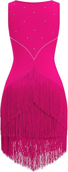 Women Latin Dance Dress Sleeveless V Neck Rhinestone Top Midi Fringe Skirt Jazz Ballroom Outfit