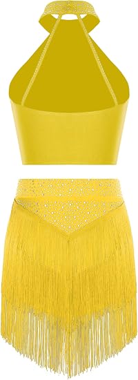 Women Tassel Chacha Samba Performance Rhinestone Dress Latin Dance Costume Fringe Salsa Dance Outfit