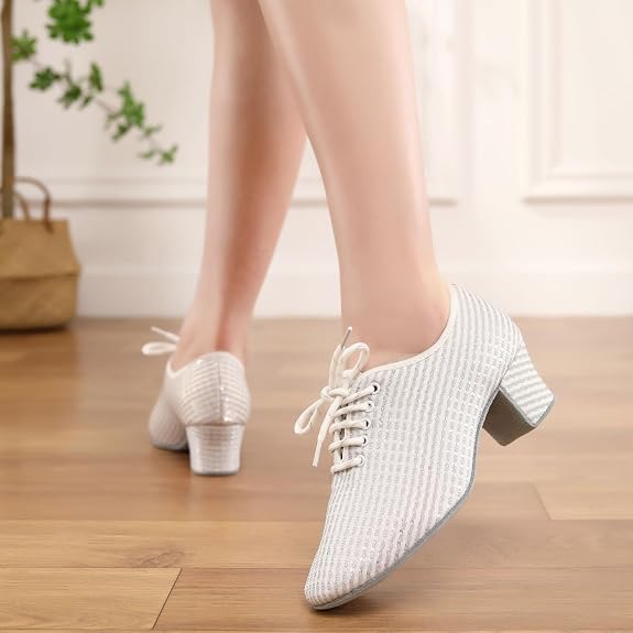 Women's Ballroom Dance Shoes Closed Toe Lace up Low Heel Professional Latin Teaching Dance Practice Shoes,Model LHD-301