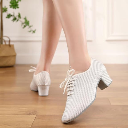 Women's Ballroom Dance Shoes Closed Toe Lace up Low Heel Professional Latin Teaching Dance Practice Shoes,Model LHD-301