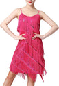 Women Sequin Tassel Dress Sleeveless Stand Collar Fringe Latin Salsa Cha Cha Jazz Dance Costume