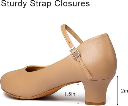 Womens Character Shoes Ankle Strap 1.5 2 Inch Latin Ballroom