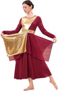 Metallic Praise Dance Dress for Women Asymmetric Ruffle Overlay Dresses Liturgical Lyrical Dancewear Worship Costume