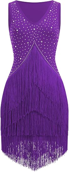 Women Latin Dance Dress Sleeveless V Neck Rhinestone Top Midi Fringe Skirt Jazz Ballroom Outfit
