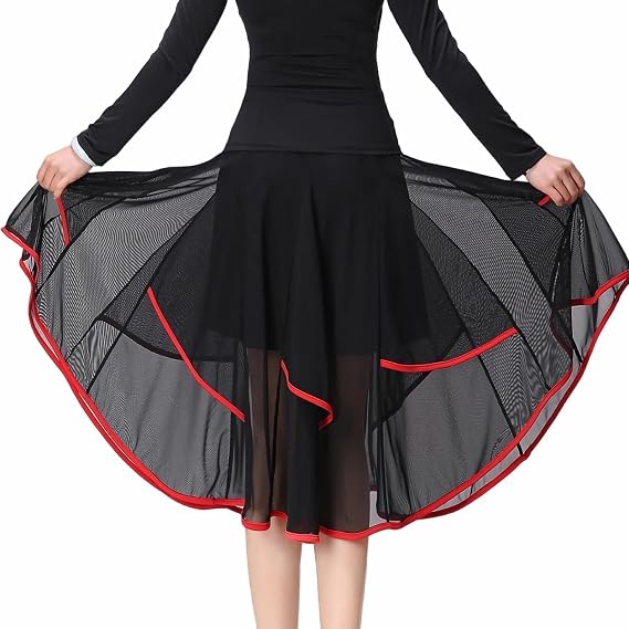 Latin Dance Skirt Modern Dance Big Swing Skirt Ballroom Dance Mesh Sequins Performance Costume