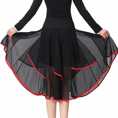 Latin Dance Skirt Modern Dance Big Swing Skirt Ballroom Dance Mesh Sequins Performance Costume