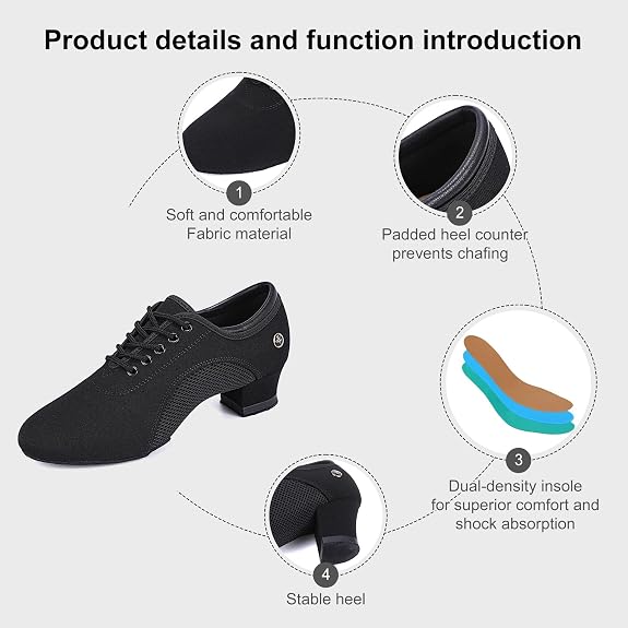 Women's Ballroom Dance Shoes 1.5 in/2 in Lace-Up Women's Latin Dance Shoes Suitable for Salsa Ballroom Modern Rhythm Jazz Banquets Teaching Practice Professional Performance