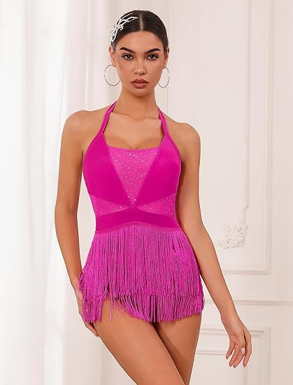 Rhinestone Fringe Bodysuit Women Tassel Latin Jazz Dance Costume Leotard Trapeze Artist Acrobat Costume Festival Rave Outfits