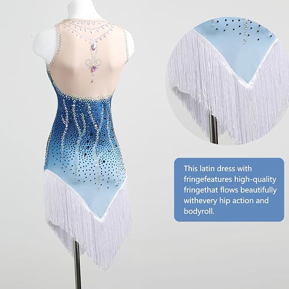 Latin Dance Dress Ballroom Competition Dresses Women Tango Ballroom Dancing Costume Fringe Flapper Sleeveless Shining Diamond