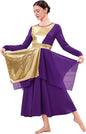 Metallic Praise Dance Dress for Women Asymmetric Ruffle Overlay Dresses Liturgical Lyrical Dancewear Worship Costume