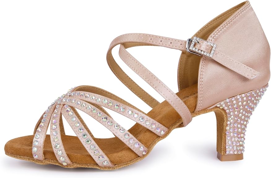 Rhinestone Ballroom Dance Shoes Women Latin Salsa Dancing Shoes Practice Dance Heels ZB07