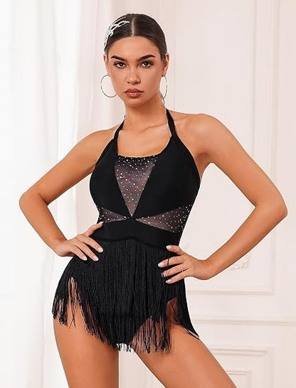 Rhinestone Fringe Bodysuit Women Tassel Latin Jazz Dance Costume Leotard Trapeze Artist Acrobat Costume Festival Rave Outfits