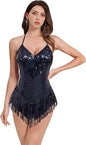 Women Sequin Fringe Bodysuit Romper