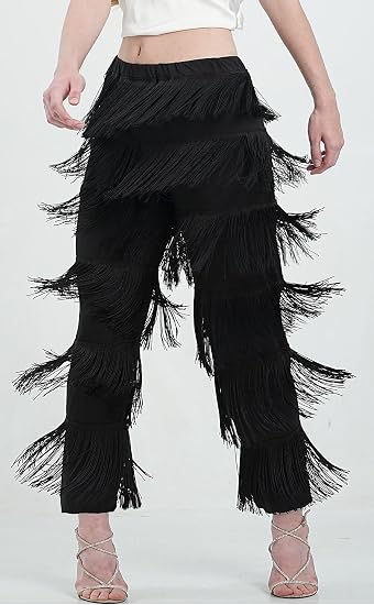 Women's 7 Tier Tassel Latin Dance Pant 4.6 Star Fringe Pants