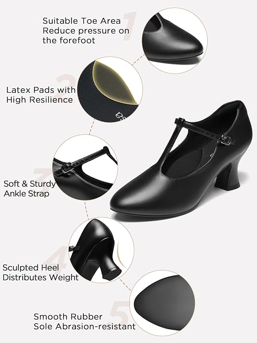 2.5" T-Strap Character Shoes for Women, 1920s Ballroom Latin Dance Shoe