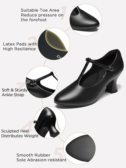 2.5" T-Strap Character Shoes for Women, 1920s Ballroom Latin Dance Shoe