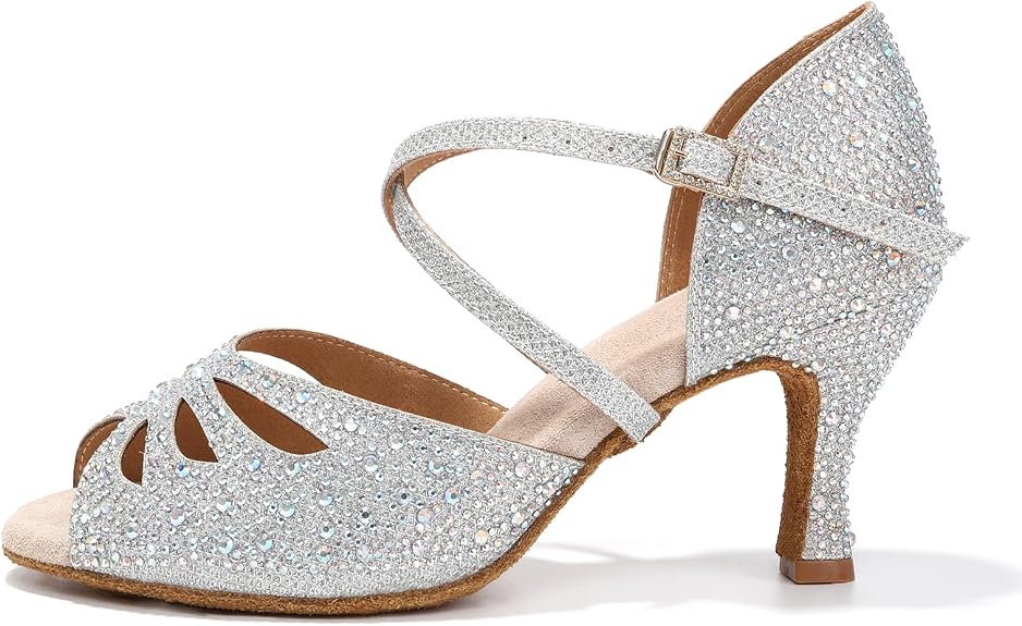 Women's Rhinestones Latin Ballroom Dance Shoes Ankle Strap Peep Toe