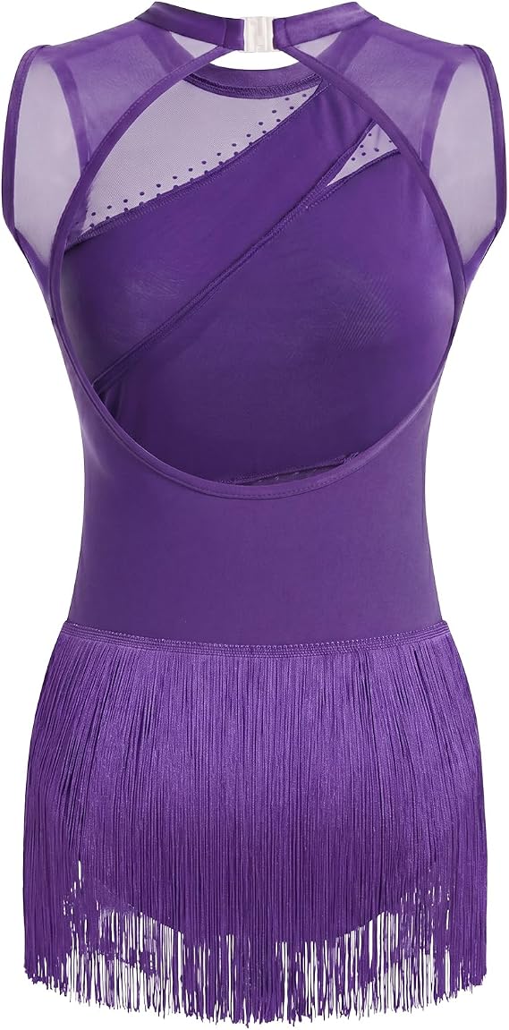 Women Sexy Rhinestone Fringe Latin Showgirl Bodysuit