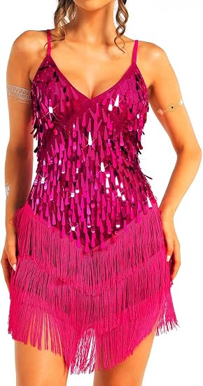 Tassel Latin Dance Dress Royal Blue Sequin Fringe Dresses for Women