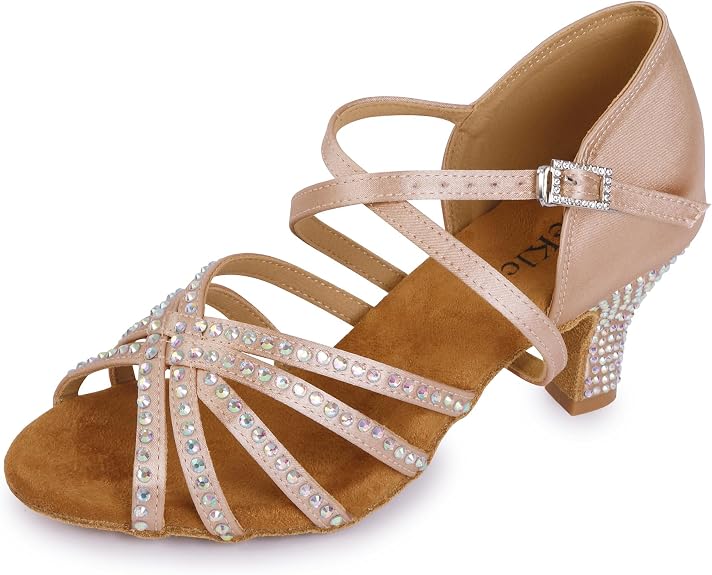 Rhinestone Ballroom Dance Shoes Women Latin Salsa Dancing Shoes Practice Dance Heels ZB07