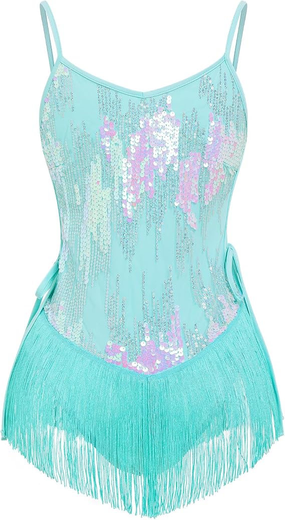 Sequin Fringe Bodysuit for Women Sparkly Hollow Out Tassel Romper Leotard Rave Latin Jazz Dance Costume