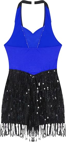 Women's Latin Jazz Costume Shiny Sequins Fringe Jumpsuit Sleeveless Tassel Leotard Dancewear