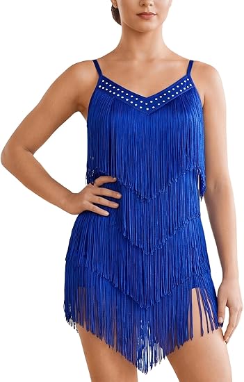 Rhinestone Latin Dance Dress for Women Fringe Bodysuit Tassel Leotard Fringe Romper Salsa Jazz Dance Costume