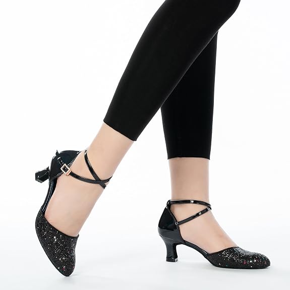 1920s Shoes for Women Salsa Ballroom Dance Shoes for Woman Low Heels Dancing Pumps for Latin Tango Flapper Character Party Glitter Shoe