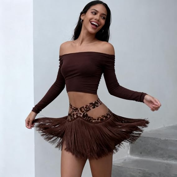 Fringe Skirt for Women Salsa Party Latin Dance Skirt with Shorts Rave Outfit