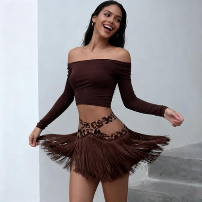 Fringe Skirt for Women Salsa Party Latin Dance Skirt with Shorts Rave Outfit