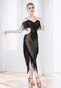 Sequin Fringe Latin Dance Dress, Mesh & Glitter Salsa Dresses for Women, Shimmery Party Skirts