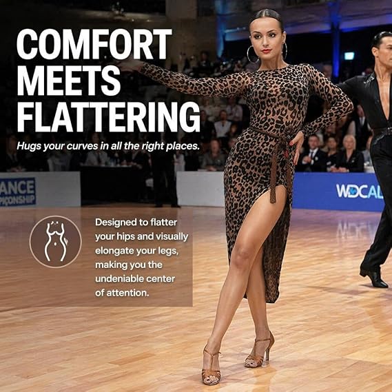Latin Dance Tango Salsa Dress for Women Leopard Print Flamenco Samba Dance Costumes for Competition