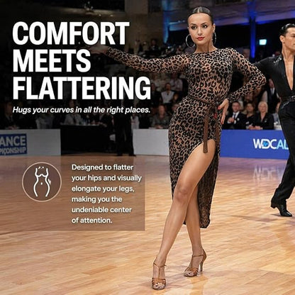 Latin Dance Tango Salsa Dress for Women Leopard Print Flamenco Samba Dance Costumes for Competition