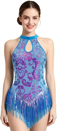 Women Halter Rhinestone Fringe Latin Dance Flapper Dress