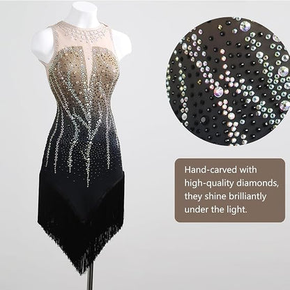 Latin Dance Dress Ballroom Competition Dresses Women Tango Ballroom Dancing Costume Fringe Flapper Sleeveless Shining Diamond