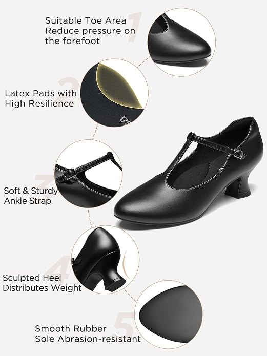 2.5" T-Strap Character Shoes for Women, 1920s Ballroom Latin Dance Shoe