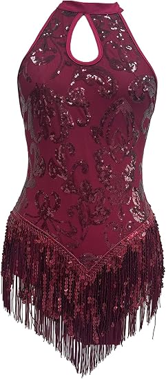 Sparkly Sequin Fringe Bodysuit Women Acrobat Skating Leotard Latin Jazz Rave Dance Costumes