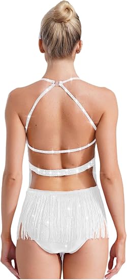 Women's Fringes Latin Dance Costume Halter Neck Sleeveless Bodysuit